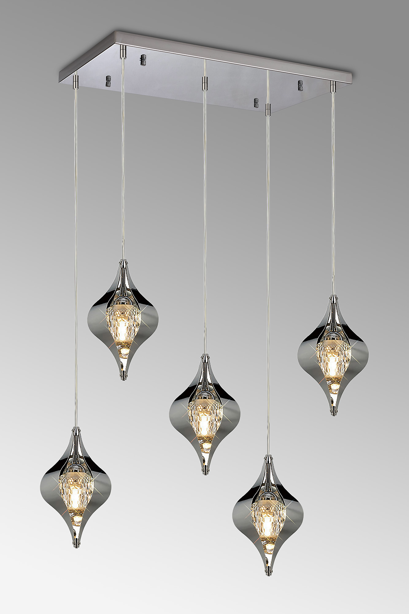IL31860CH  Amano Linear Rectangle Pendant, 5 Light Adjustable G9, Polished Chrome/Crystal